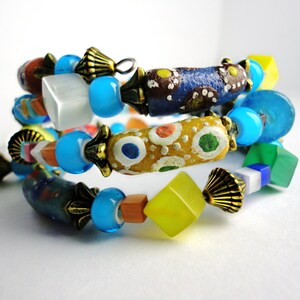 African Fancy Eye Twister 3 Layer Wrap Bracelet With Handmade African Krobo Trade Beads image 4