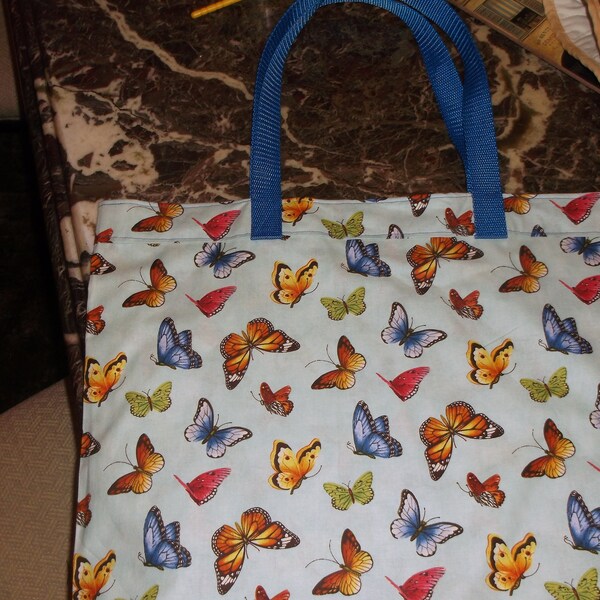 BUTTERFLY LOVERS BAG  XLg 15.5 X 18" New Reusable Lined Fabric Grocery/Book Carrier/Flea Market/Eco Friendly Affordable Gift