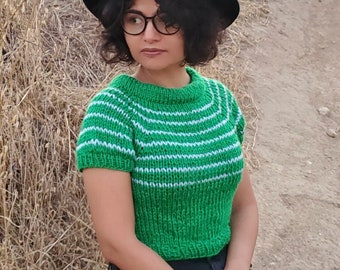Green and Light Blue Knit Top