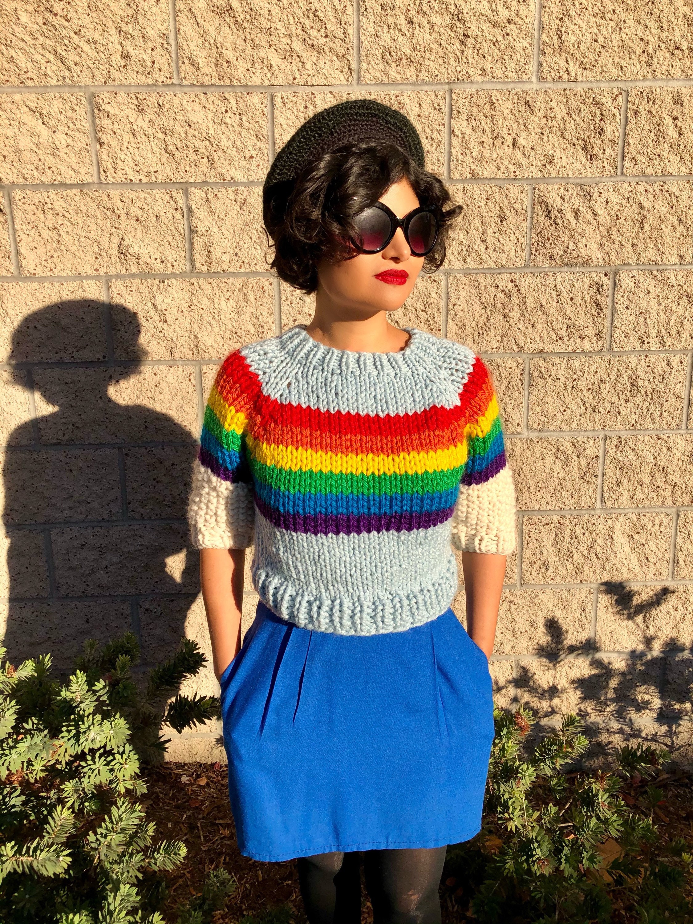 rainaroo Cozy Rainbow Knit Sweater with Cloud Sleeves