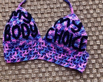 Mon corps Mon choix Crocheté Halter Top