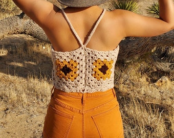 Sunflower Granny Square Crop Top