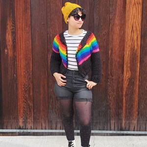 Knit Black Rainbow Cardigan image 3