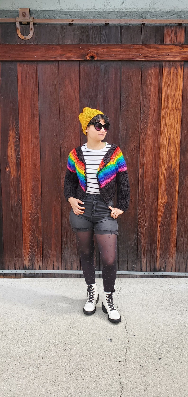 Knit Black Rainbow Cardigan image 3