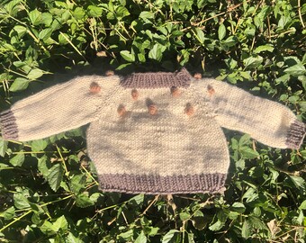 Neutral Baby Sweater- Taupe and Beige with Tan Bobble Stitches