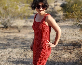 Vintage Inspired Crochet Dress- 1970s Red Orange Crochet Dress Overlay