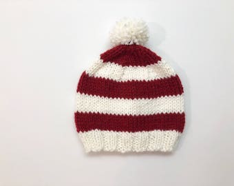 Red and White Knit Baby Beanie- Christmas Baby Beanie