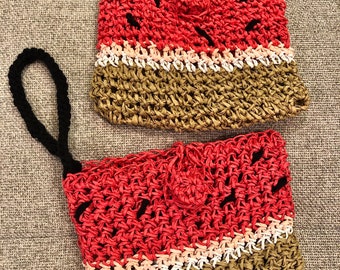 Crocheted Raffia Watermelon Pouch