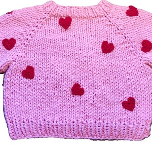 Pink Chunky Knit Sweater with Red Hearts image 4