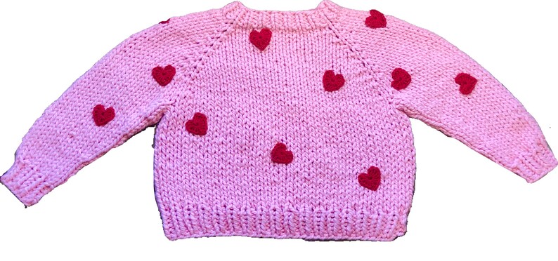 Pink Chunky Knit Sweater with Red Hearts image 4