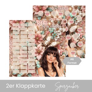 Tarjeta plegable "Magia del Ahorro" para carpeta de presupuesto A6 - Paquete de 2 tarjetas plegables con una ruta de ahorro para rascar