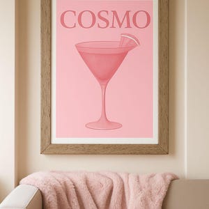 Pink Cosmo Cocktail Print – Girly Digital Wall Art, Glam Bar Cart Poster, Baddie Aesthetic Decor, Pink Drink Kitchen Art, Instant Download
