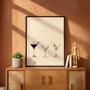 Black and White Martini Poster – Minimalist Cocktail Digital Print, Glam Bar Cart Wall Art, Monochrome Aesthetic Decor, Instant Download