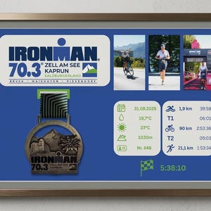 Personalized Triathlon Finisher Poster, Ironman 70.3 Medal Display Print, Race Stats Wall Art, Triathlete Gift, Digital Download
