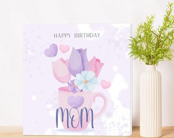 Gepersonaliseerde paarse verjaardagskaart moeder: elegant bloemdessin