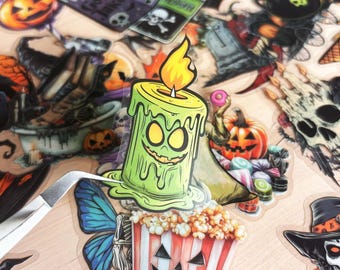 Halloween-stickers Vampire Toadstool, spook, oranje zwart Trick Treat retro-stijllabels, spookachtige waterdichte stickers,
