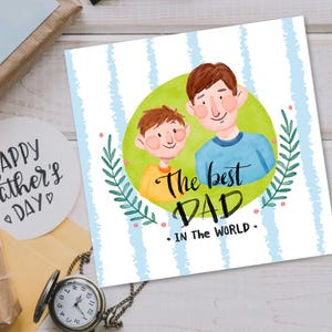 Carte de fête des pères heureuse, papa et moi, le meilleur papa, je t'aime, carte de papa pour la fête des papas, merci papa avec nom et message personnalisés