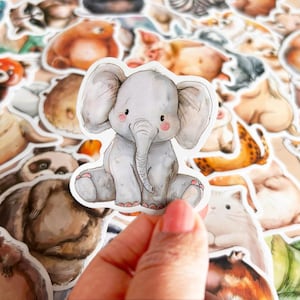 Animal Journal Stickers, Watercolor Cute Animals Sticker, Safari Animals, Planner Stickers, Waterproof Scrapbook Stickers for Baby Animals