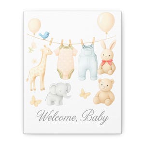 Nursery Art Print, Baby Animal Decor, Kids Room Wall Art, Cute Animal Framed Canvas, Baby Shower Gift, Childrens Room Decor