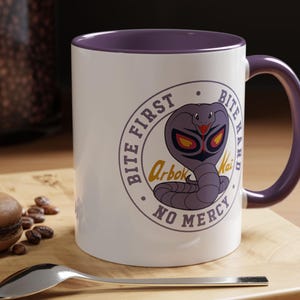 Arbok Kai Mug Cobra Kai Parody Purple Snake Design Hit First, No Mercy Karate Kid Mashup Ceramic & Enamel Unique Cup Gift for Fan