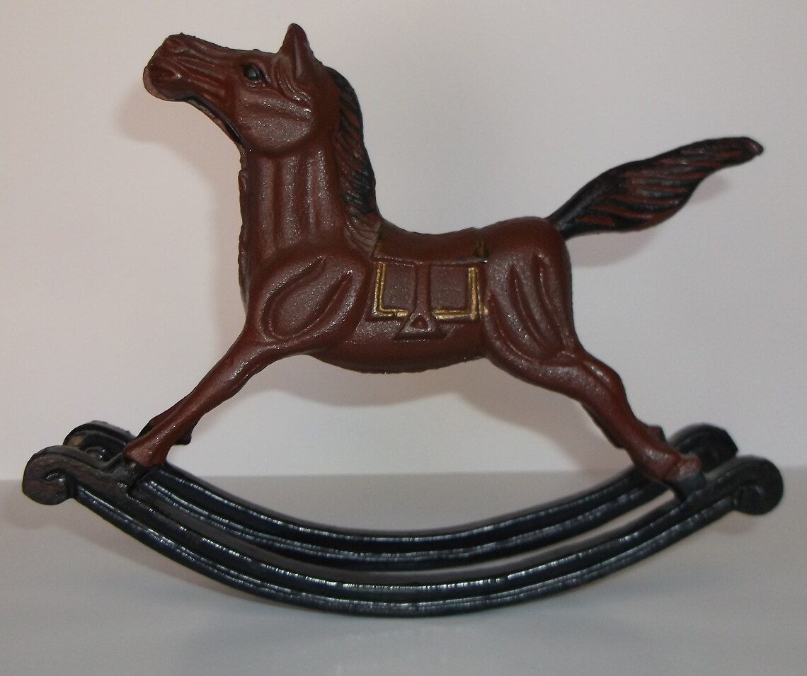 Vintage Cast Iron Rocking Horse Figure Etsy