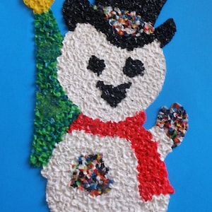 Vintage Melted Plastic Popcorn Christmas Snowman Wall Hanging