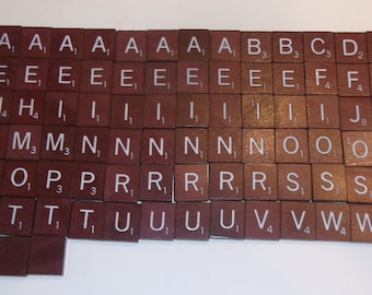 93 Maroon Red Wooden Scrabble Tiles Replacements & Bag