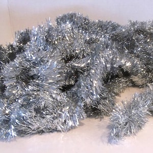 Vintage Wired Foiled Tinsel Silver Christmas Garland - 14 Ft. Long