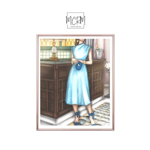 Something Blue, Fashion Watercolor Illustration, Instant Download, Printable Wall Art, JPEG File Included in Various Sizes