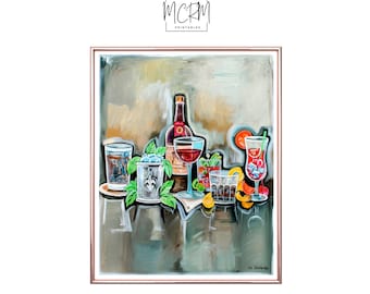 Louisiana Bar - Colorful New Orleans-Inspired Cocktail Art Print, Southern Kitchen Decor, Louisiana Spirits Wall Art