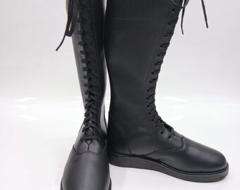 New Handmade Leather Pro Wrestling Boots, Customizable Calf Length Lace-Up Shoes