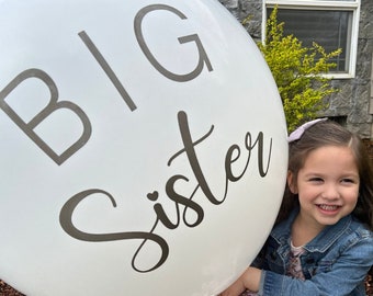 Big Sister / Big Brother Baby Announcement Sign on White Jumbo Balloon w/ Tassel Tail | 36" (3 ft) Balloon New Baby Announcement Grandparent