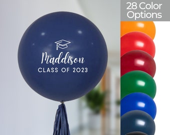 Custom Graduation Jumbo Balloons with Tassels 36" (3 ft) | Giant Personalized Balloons in School Colors for High School, College, University