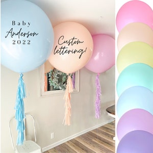Personalized Jumbo Balloons with Tassels 36" (3 ft) | Giant Balloons in Pastel Pink, Peach, Blue, Purple, Yellow for Baby Shower or Birthday