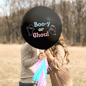 Boo-y or Ghoul Halloween Gender Reveal Balloon Jumbo 36" inch w/ Paper Tassel Tail | Boy or Girl Party Decoration Ideas