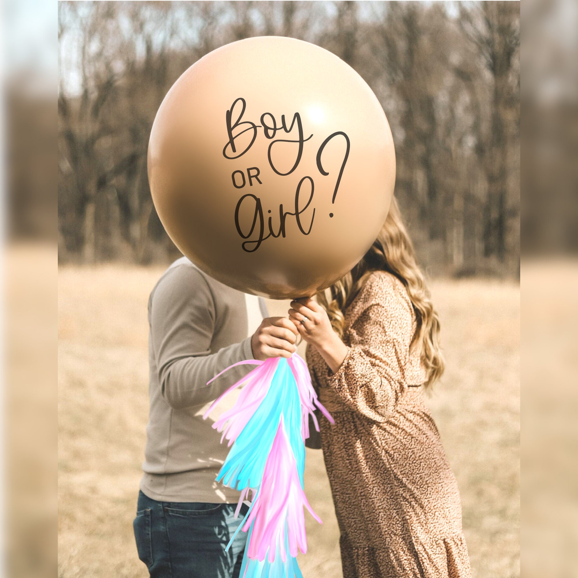 Gender Reveal Jumbo Balloon w/ Tassels & Confetti | Giant 3 Foot (36”) Balloon- Blush Neutral Color for Gender Reveal Party | Boy or Girl