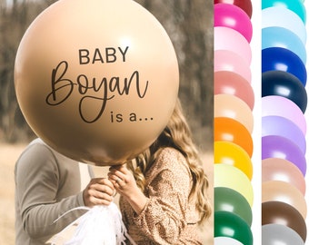 Personalized Gender Reveal Jumbo Balloon w/ Tassels | Giant 3 Foot (36”) Balloons- Black, White, Tan, Neutral Color Custom Name Lettering