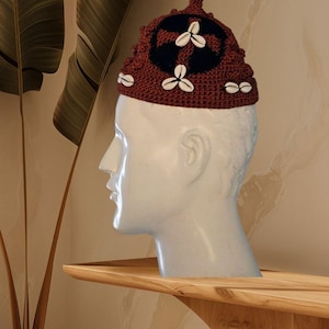Authentic Bayangi Chieftain Hat | Handmade Cameroon Chief Cap | Bakweri Cultural Hat with Cowrie Shells | Royal Traditional Festival Wear