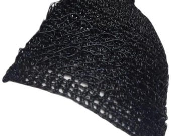 Handwoven Black Nylon Sawa Hat: Cameroon Ngondo Festival Headwear