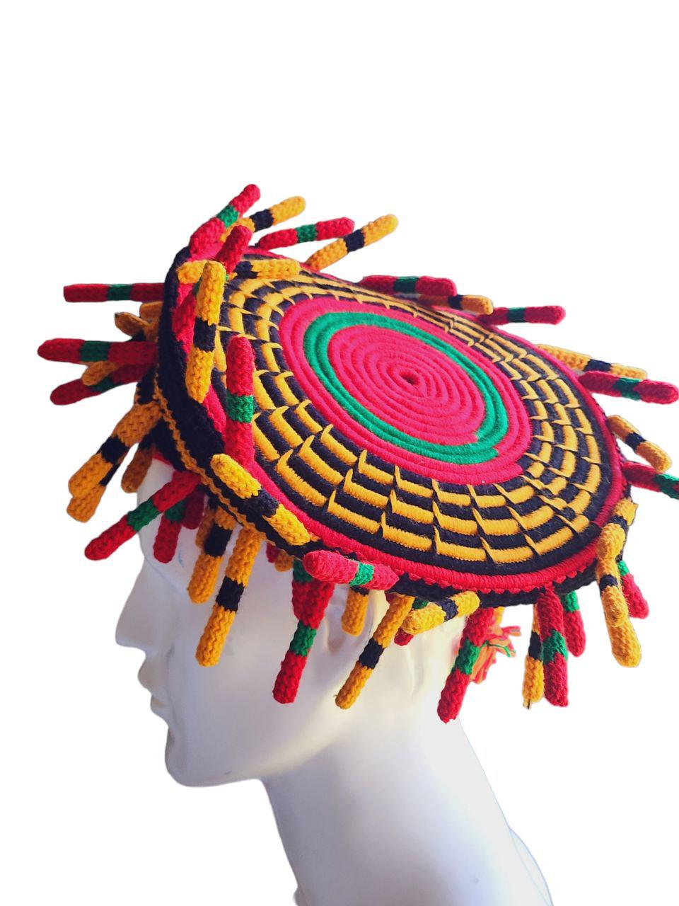 Hand‑crocheted Bamenda Spiked Hat | Hive Crown or Flat Disc