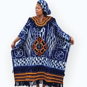 Bamileke Ndop Toghu Dress: Handwoven Indigo Gown, Cameroonian Royal Attire (S-XL)