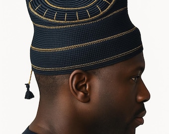 Hand-Woven Toghu Hat: Cameroon Crown, Wool Silk Cotton, Fits 21-24"