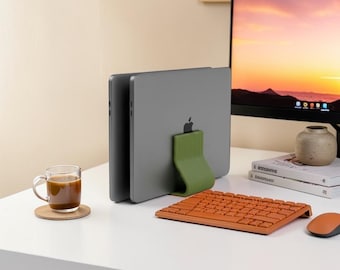 Dual Laptop Stand Vertical | Desk Accessories MacBook Holder | Space Saving Home Office Organizer | 30+ Colors