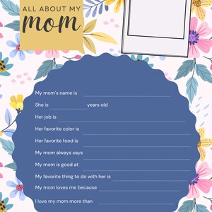Tudo sobre minha mãe para imprimir – Dia das Mães para preencher em branco para crianças – Presente para download instantâneo da criança