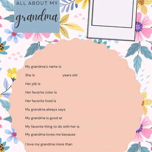 Todo sobre mi abuela imprimible – Recuerdo para rellenar con espacios en blanco para niños – Descarga instantánea en PDF – Regalo para el Día de la Madre de un nieto