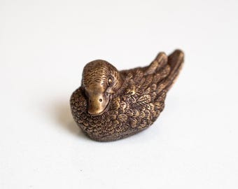 Brass Duck Figurine – Small Handmade Bird Sculpture for Home Decor, Holiday Decor, Gift Ideas