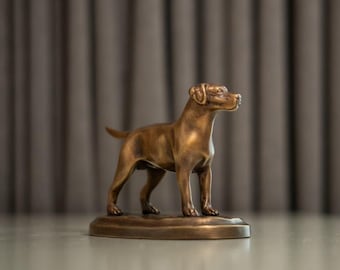 Figura de perro de latón hecha a mano: Escultura antigua de mascota en bronce