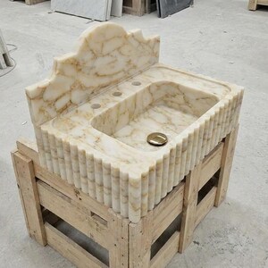Handcarved natural marble marble floating vanity sink by Marblyart, custom made to order — photo 3 of 10