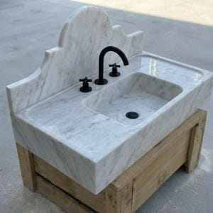 Handcarved Carrara marble floating vanity sink by Marblyart, custom made to order — photo 10 of 15
