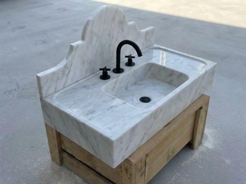 Handcarved Carrara marble floating vanity sink by Marblyart, custom made to order — photo 10 of 15